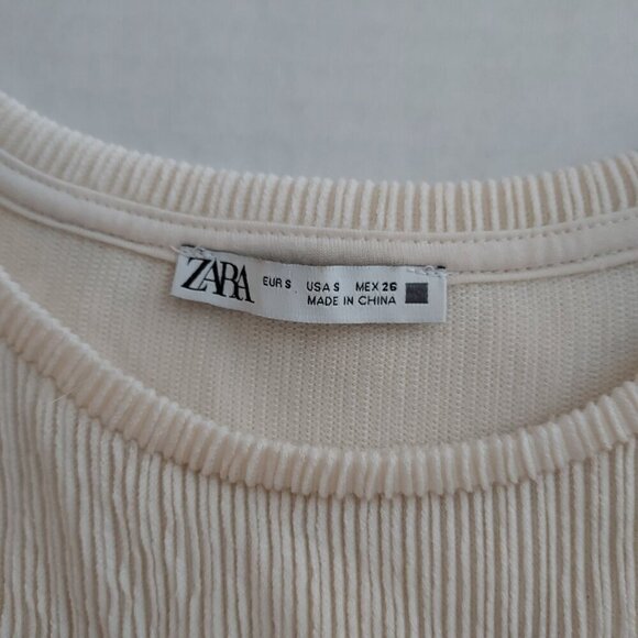 Zara Puff Shoulder Long Sleeve Ribbed Textured Cream Top Size Small - Picture 8 of 8